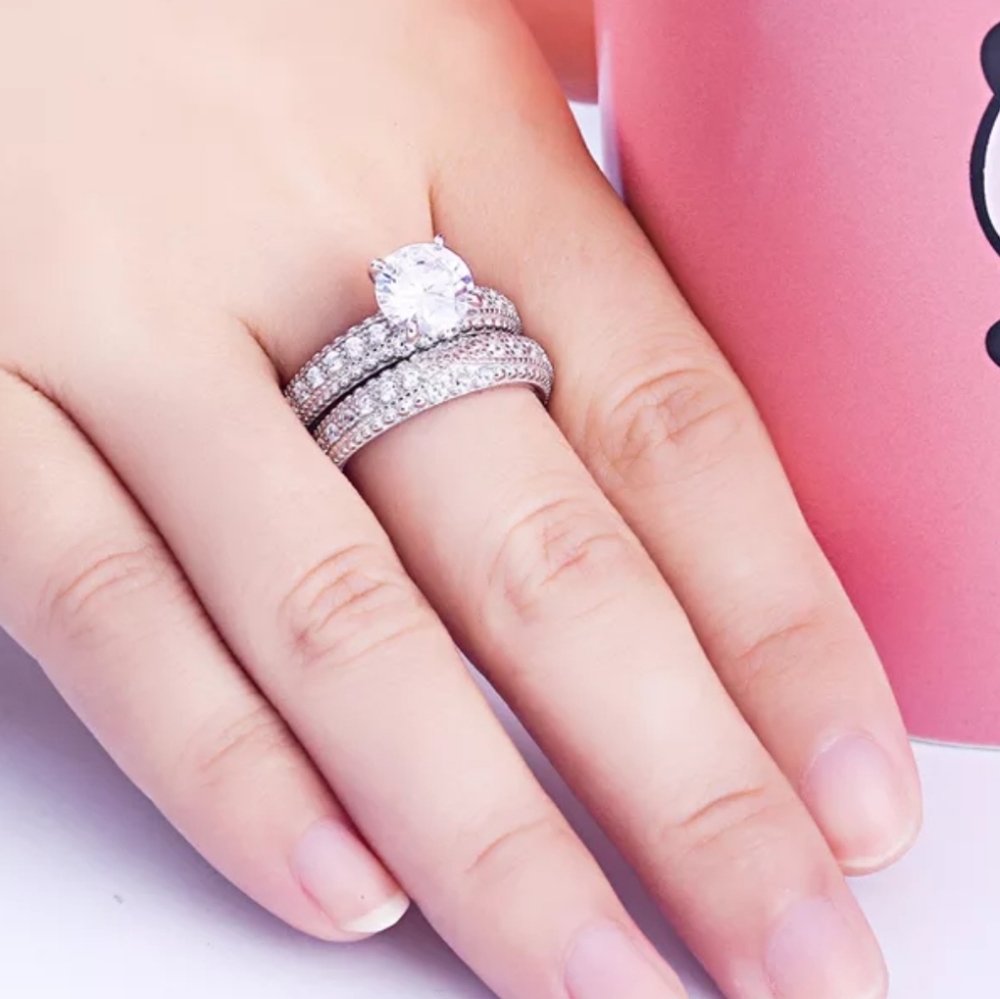 925 Sterling Silver CZ wedding Ring Set - Picture 6 of 8